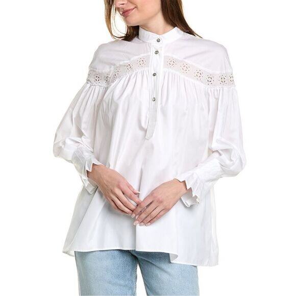 CEDRIC CHARLIER Oversized Poplin Eyelet Blouse Size 8 White AS IS WITH FLAW Top - Picture 1 of 11